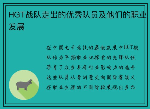 HGT战队走出的优秀队员及他们的职业发展